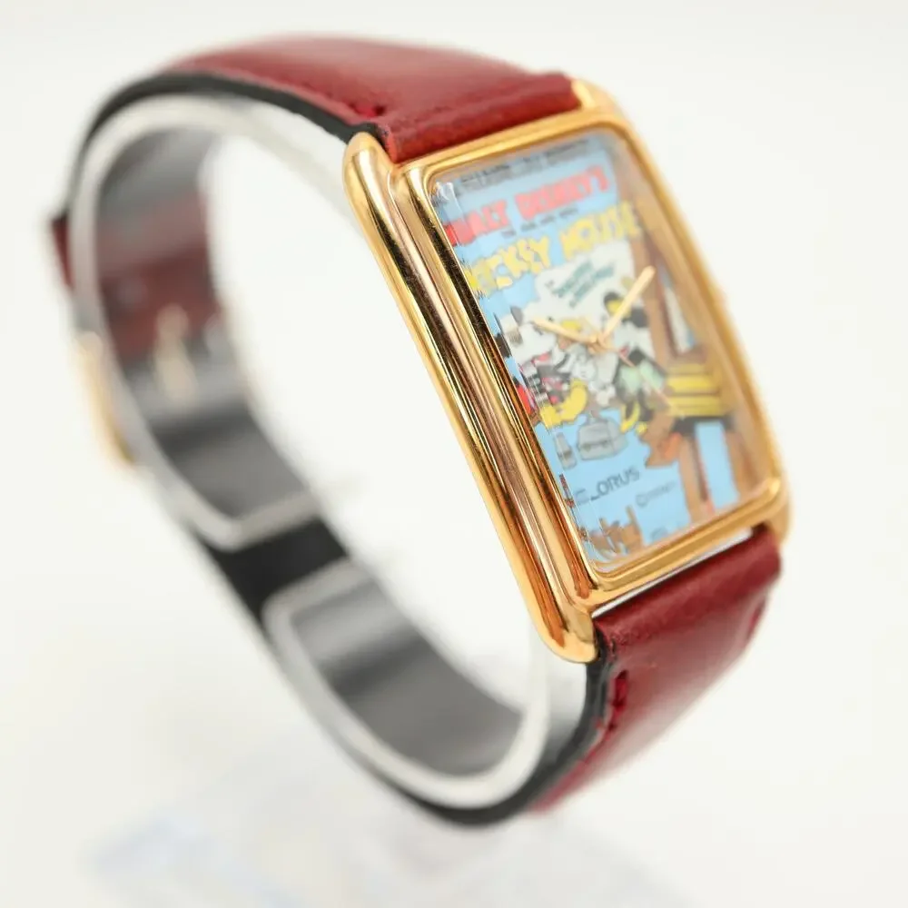 Lorus Mickey Mouse Walt Disney Building Tank 27mmm Watch Leather NOS NEW in Tin